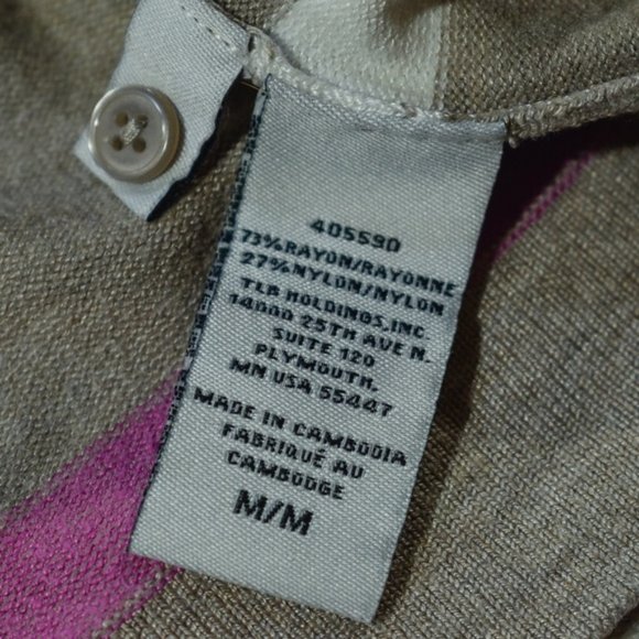 Leo & Nicole Gray White Pink Button-Front V-Neck - Picture 6 of 7